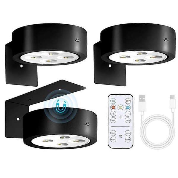 3-pakning trådløse bildelys, batteridrevne med fjernkontroll, dimbar LED-kunstbelysning, magnetisk LED-malerilampe