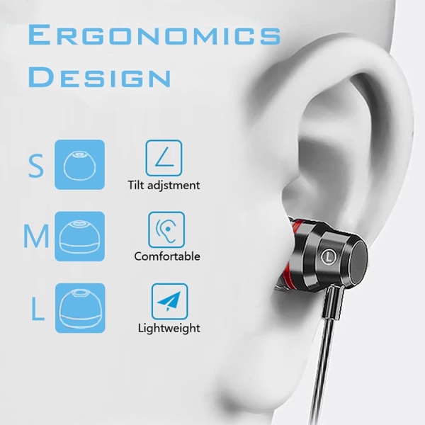 3-pack hörlurar, in-ear-hörlurar med mikrofon och volymkontroll, brusreducerande och djup bas, lätta hörlurar
