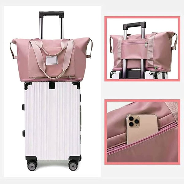 Bærbar Foldebar Stor Kapacitet Vandtæt Oxford Stof Rejsetaske, Rejse Letvægts Shopping Gym Sports Carry-On Taske (Pink)