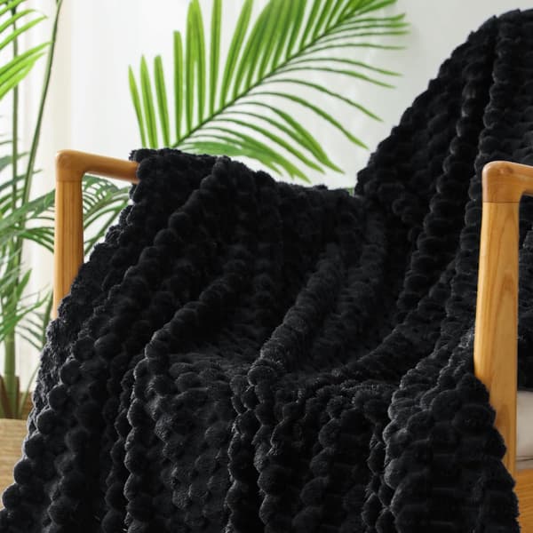 1 stk. stort 3D fleecetæppe til sofa, 127x178 cm, superblødt letvægts plys-kastetæppe til voksne, sort. black