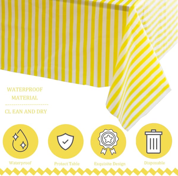 137*274cm gul och vitrandig bordsduk bordsöverdrag fest, engångs rektangulär bordsduk plast rosa bordsduk fest, 1 st yellow
