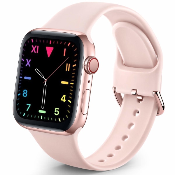 Sportband kompatibelt med Apple Watch iWatch-band 38mm 40mmM/L för kvinnor män, armband med mjuk silikonrem, rosa sand
