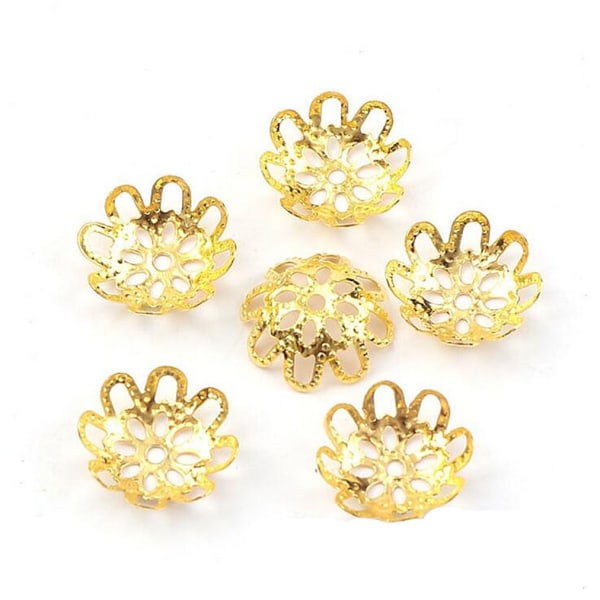 10 mm guldfärgade blompärlor ihåliga blompärlor för smyckenstillverkning (guld)