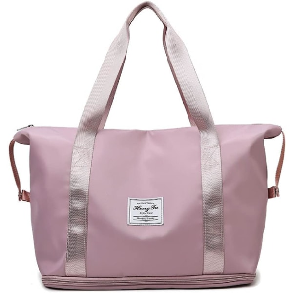 Sammenleggbar reiseveske med stor kapasitet, utvidbar weekendbagasjepose i nylon for kvinner - Bærbar reise lett, vanntett (rosa A)