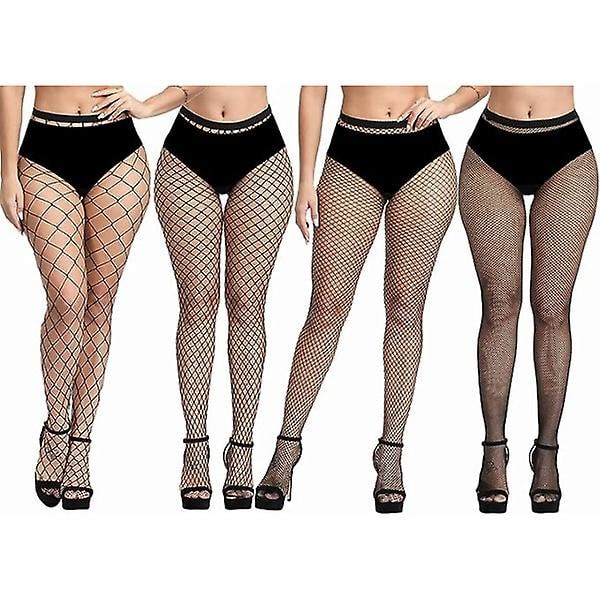 4-pack Plus Size Fisknätstrumpor, Svarta Fisknätsstrumpbyxor Lårstrumpor