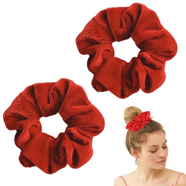 2 ST Hårscrunchies, stora sammetsscrunchies, Stretchiga hårband Mjuka hårband Hästsvanshållare Sova Spårlöst Frizz Prevention (röd)