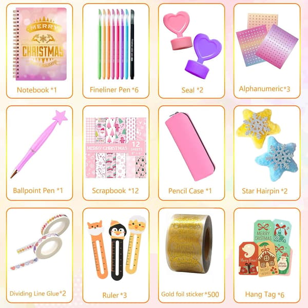 Adventskalender 2026 för flickor - 24 dagars julnedräkning DIY Journal Kit