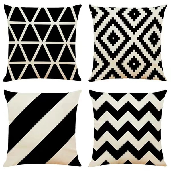 Set of 4 Decorative Cushion Covers Black 45 x 45 cm Geometric Cushion Covers Square Cushion Cover