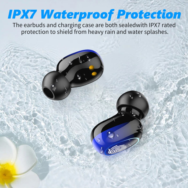 Trådløse hodetelefoner, Bluetooth 5.2-hodetelefoner i øret HiFi Stereo, 120H spilletid og LED digital skjerm, IP7 vanntett trådløs hodetelefon
