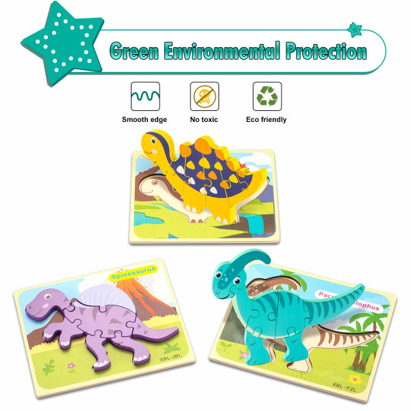 Pussel,Aywewii 6-pack trädinosauriepussel för småbarn Barn 1 2 3 4 år gamla, dinosaurieleksaker Pedagogiska förskoleleksaker Presenter