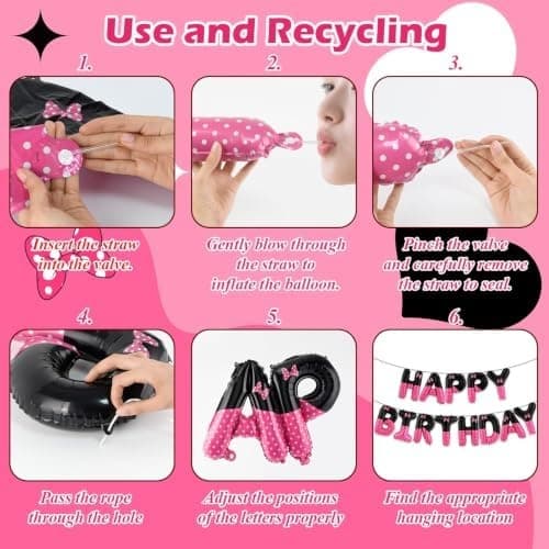 Fødselsdagsbanner-sæt med tegneseriemus, lyserøde og sorte festdekorationer til fødselsdag Cartoon Pink Black