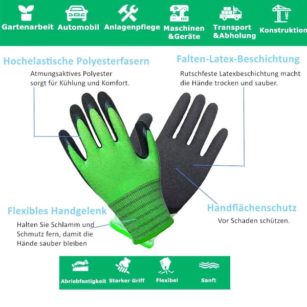 3 par havehandsker overlegent greb arbejdshandsker holdbare til havearbejde konstruktion, 23cm - blå-medium, 23cm - grøn-medium, 22cm - lilla; lille