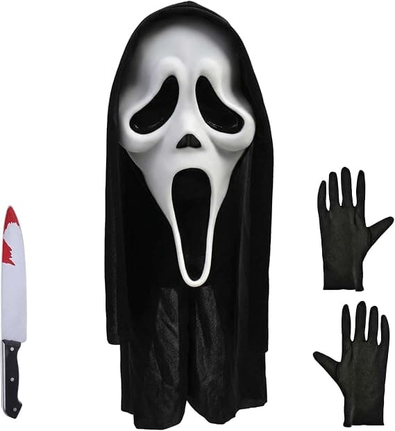 Scream Mask, Ghostface Kostymset med Rekvisita Kniv och Handskar