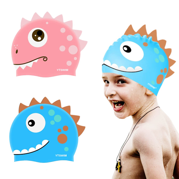 Kids Swim Cap, Silicone Swimming Hats for Boys and Girls 2pcs