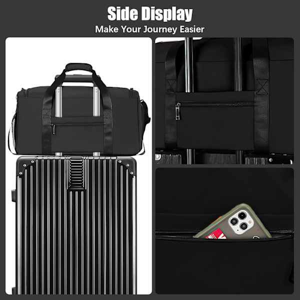 Gym taske sport duffel taske med skorum til sko Gym duffle taske weekend rejsetaske med våd lomme 2 i 1 rygsæk taske stor kapacitet foldbar black