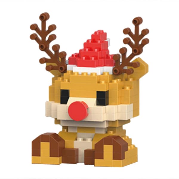 Jule Micro Byggeklodser Sæt, DIY Mini Mursten Legetøj til Børn og Voksne, Pædagogisk Julepynt, Julegave Dukker Elk