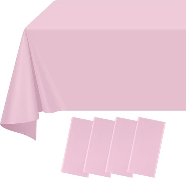 4-pakning rosa rektangulær duk, 108 x 54 tommer engangs plastduk, tørkbar vanntett PEVA bordtrekk pink