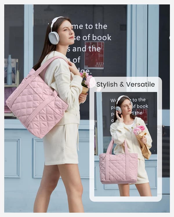 1 stk. bærbare muleposer til kvinder, letvægts puffer håndtaske til skole, pink pink
