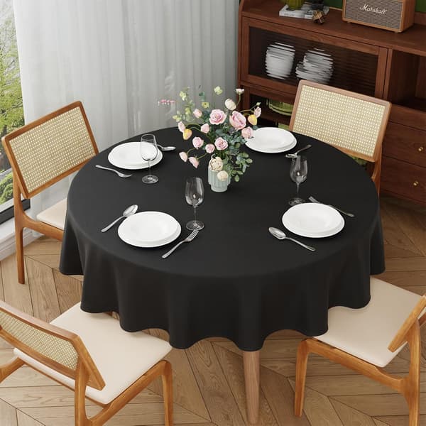 Sorte runde duge 148 cm, vaskbar polyester dug | Stor cirkulær polyesterstof dug til spisebord, 1 stk. black