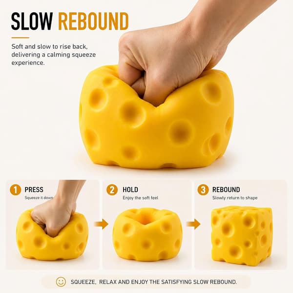 Juusto Squishy Fidget -lelu, 6 cm pehmolelu lapsille ja aikuisille (1 kpl, 10 cm) 10cm