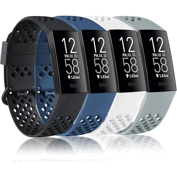 Sunrain 4-pak sportsremme kompatibel med Fitbit Charge 4-remme og Fitbit Charge 3-remme silikone-erstatningsarmbånd