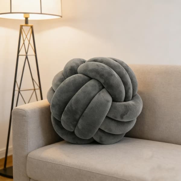 1 stk. knyttet kuglepude, knudepude til sofa - blød dekorativ pude, rund (mørkegrå, 20 cm) Dark Grey