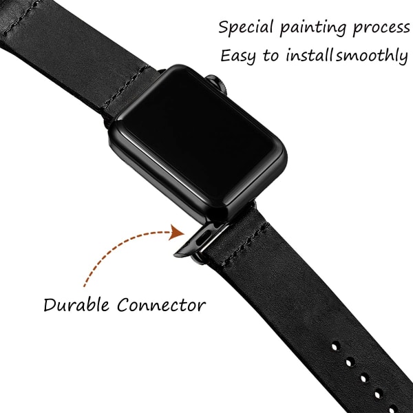 Vintage nahkarannekkeet yhteensopivat Apple Watch Ranneke 42mm 44mm 45mm, yhteensopiva aidon nahkaisen retrohihnan kanssa (musta/musta, 42mm 44mm 45mm)