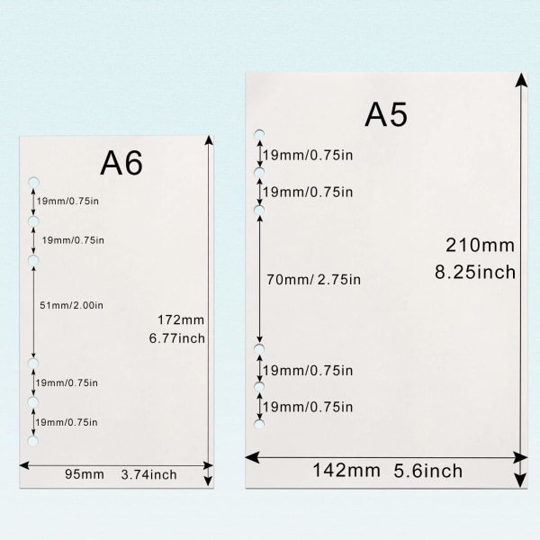 A6-genopfyldningspapir, 3 pakker 100GSM tykt genopfyldeligt papir 6-hullers fyldstof Indsætter løst papir 135 ark (270 sider) til 6-ringe notebook-blankt papir