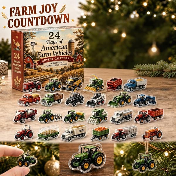 Amerikanska lantbruksfordon adventskalender 2026, 2D akrylfigurer present 24 st A