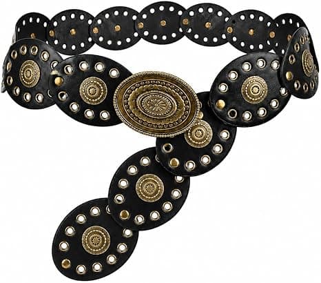 1 stk. Western Disc Bælte til kvinder Vintage Boho Cowboy Bælte til kjoler og jeans, sort black