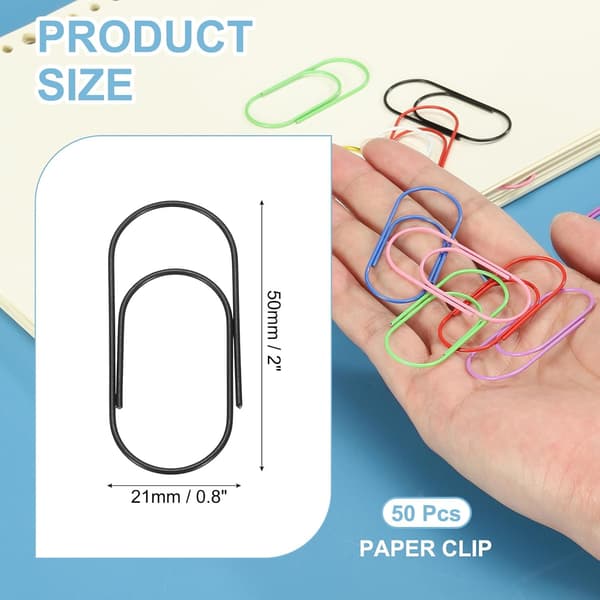 50 stk. 2 tommer papirclips, 50 mm store papirclips søde kæmpe metalclips stærke holdbare bulk store, sorte black