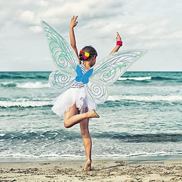 Fairy Wings Dress Up Glittrande skira vingar Butterfly Fairy Halloween kostym Änglavingar för barn Flickor Kvinnor