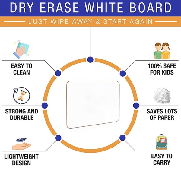 Små vita tavlor 21 X 29,7 cm dubbelsidiga mini-whiteboard för torr radering, hållbara bärbara vita tavlor (2-pack)