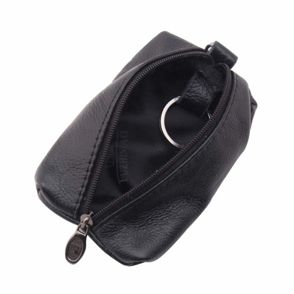 Unisex nøkkelveske i ekte skinn Lommebokpose Veske nøkkelringholder med nøkkelring og glidelås
