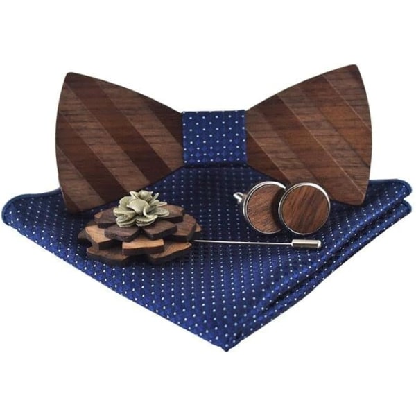 Klassisk håndlavet træsløjfe til mænd, matchende firkantede corsage-manchetknapper og gaveæske, justerbart træsløjfesæt til bryllupseksamen
