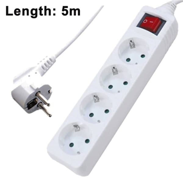 Ekstra flad stikdåse med børnesikring - 3M kabel, flere udtag, 4-vejs stikdåse med fire stik 3M Four socket
