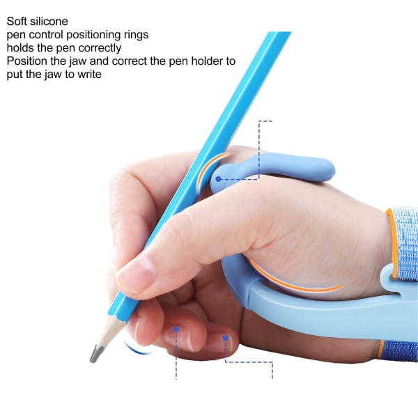 Blyantholder Håndskriftskorrigering for barn Penngrep Håndleddsstøtte Skrivestillingskorrigeringsverktøy for småbarn, førskolebarn, barn (blå)
