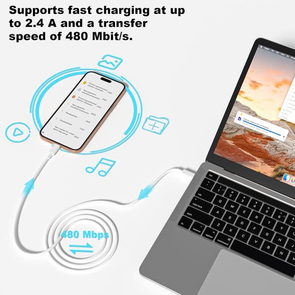 USB C-opladerkabel, USB C til USB C 2-pak 1M+2M ledning, Type C-oplader hurtigopladningskabel til iPhone 17 16 15 Pro Max Pro Plus