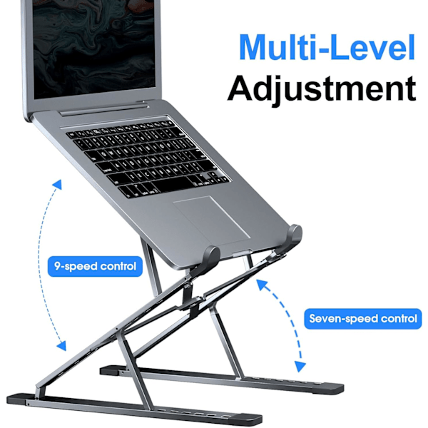 Bærbar computer stand til skrivebord, 9x7 niveauer justerbar, let og bærbar til rejser (sølv)