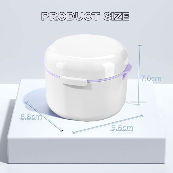 Proteseboks Bærbar oppbevaringsbeholder for falske tenner Proteserenseboks med silkurv Protesebadeboks for oppbevaring av bløtlegging (hvit)