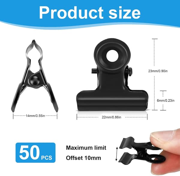 50 stk. metal bulldogclips, 22 mm sølv binderclips, hængselclips (sort) black
