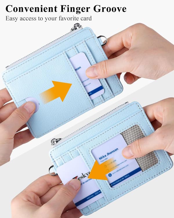 Minimalistisk kortplånbok med RFID-skydd, med ID-fönster och dragkedja, blå blue