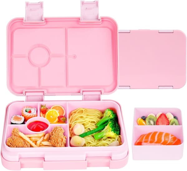 1 stk. Bento madkasse til børn, med 6 rum til børn (pink, 5,5*7,9*1,8 tommer) pink