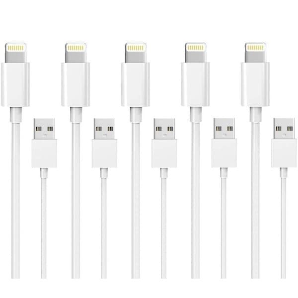 5-pack 1M Lightning-laddare iPhone 13/12/11/ Xs/Max/X/8/7/6/5/SE Vit