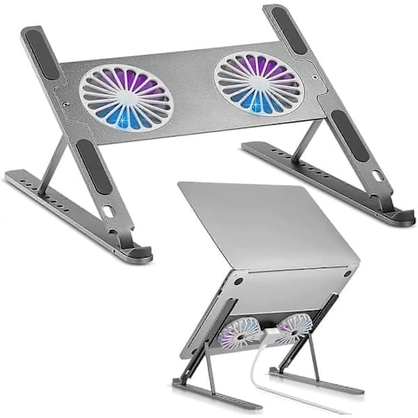 Bærbar køleplade, ekstern bærbar ventilator, bærbar kølestander med ventilator, computerventilator til MacBook Air Pro 9-17 tommer bærbar i aluminium