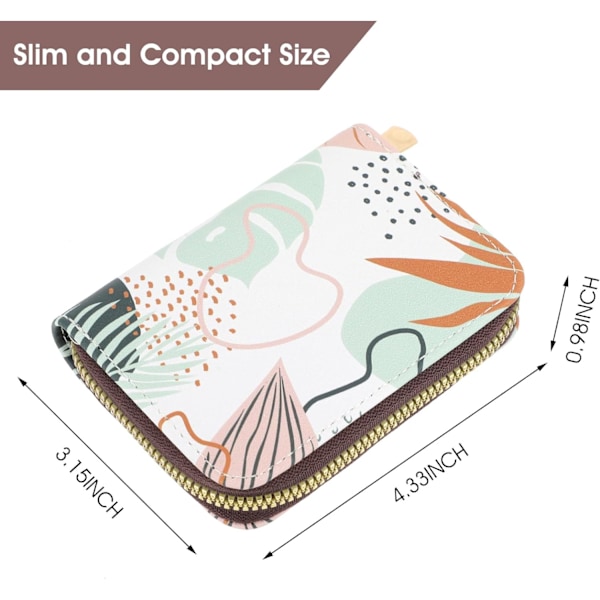 Kortlommebok, Kortholder i PU-lær for kvinner, Liten glidelåslomme for mynter, Slank visittkortholder for kredittkort og ID-kort flower（A）
