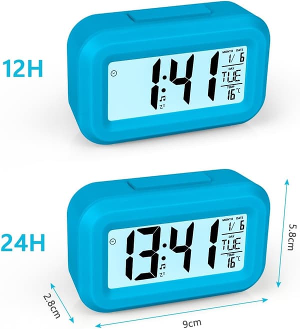 1 stk. digitalt vækkeur til sengebord, LED-displayure med justerbar snooze 12/24 timer (blå) blue