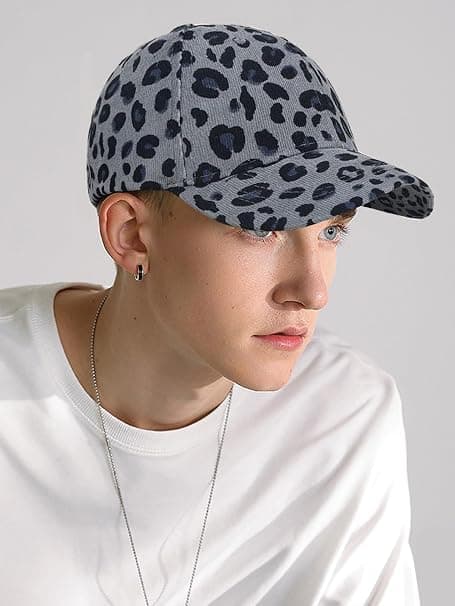 1 x Baseballkeps/solhatt i bomull med leopardmönster – grå gray