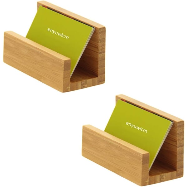 2 Pack Bamboo Wood Desktop Business Card Holder Display for Desk Sturdy Business Card Stand