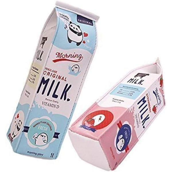 Söt Mjölkformad case, Mjölkkartong Pennfodral med stor kapacitet Kosmetikväska Vattentät PU Pennhållare Pennpåse Brevpapper Organizer (Rosa)